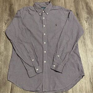 Ralph Lauren Men's Classic Fit Long Sleeve Button-Down Purple Gingham Shirt L